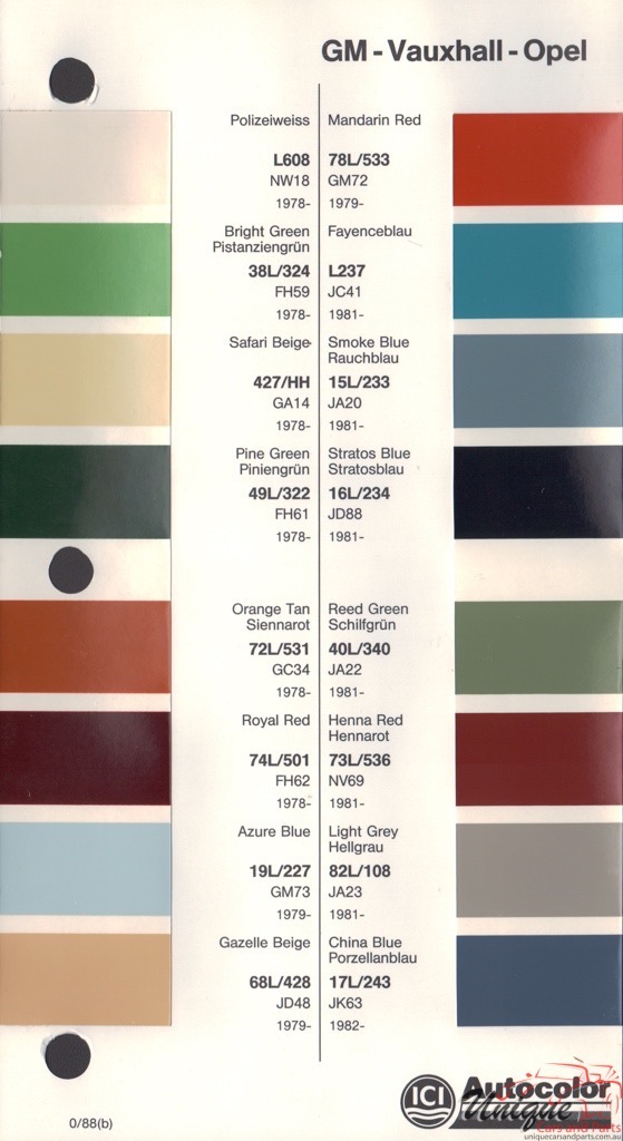 1978-1983 Opel Paint Charts Autocolor